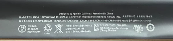 Battery A1494 Apple MacBook Pro A1398