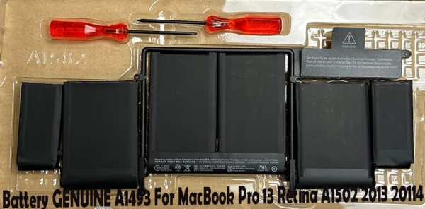 Genuine Apple A1493 Battery for MacBook Pro 13″ A1502 (2013–2014) — 71.8Wh Genuine A1493 battery for MacBook Pro 13-inch Retina A1502 (Late 2013 / Mid 2014), 11.34V 71.8Wh 6330mAh