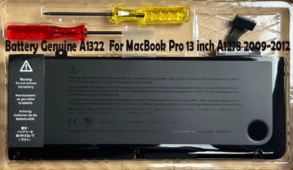 Genuine A1322 battery for MacBook Pro 13-inch A1278 (2009–2012), 10.95V 63.5Wh ~5770mAh