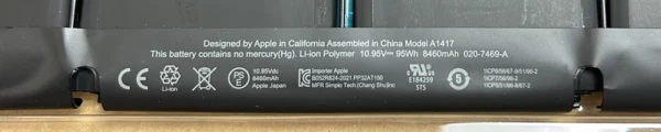 Genuine Apple A1417 10.95V 8460mAh Battery For MacBook Pro
